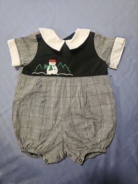 Mulberry Black & Gray Plaid Baby One-Piece with Snowman